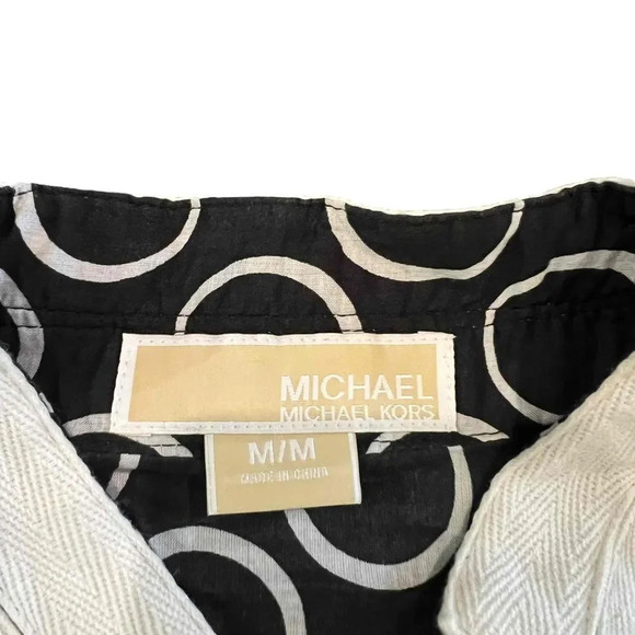 Michael Kors Women's Medium Black/White Geometric Printed Long Sleeve Blouse - Picture 2 of 3